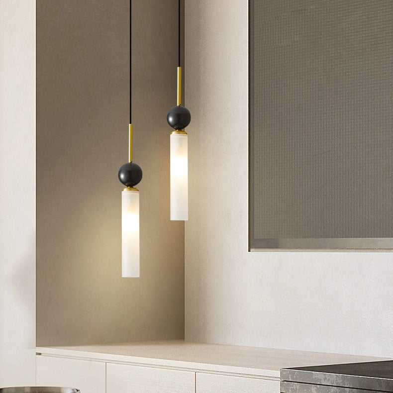 Lustre suspendu moderne de luxe en cuivre et marbre à 1 lumière pour salon 