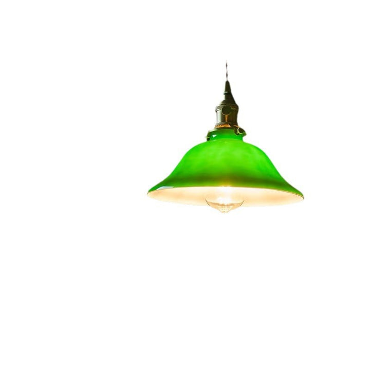 Traditional Vintage Iron Copper Glass Round Shade 1-Light Pendant Light For Bedroom