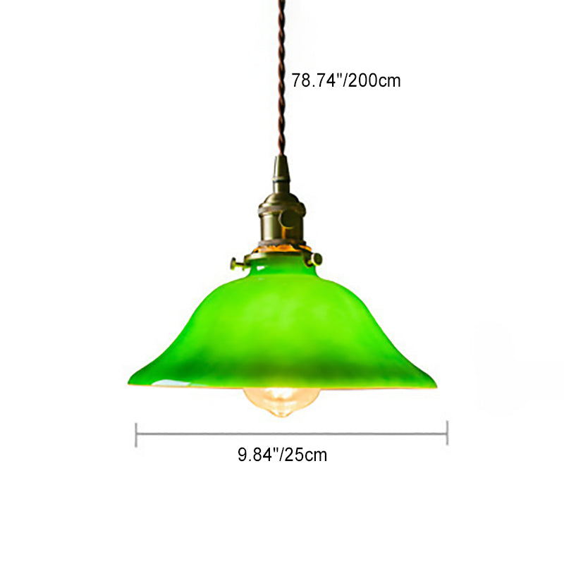 Traditional Vintage Iron Copper Glass Round Shade 1-Light Pendant Light For Bedroom