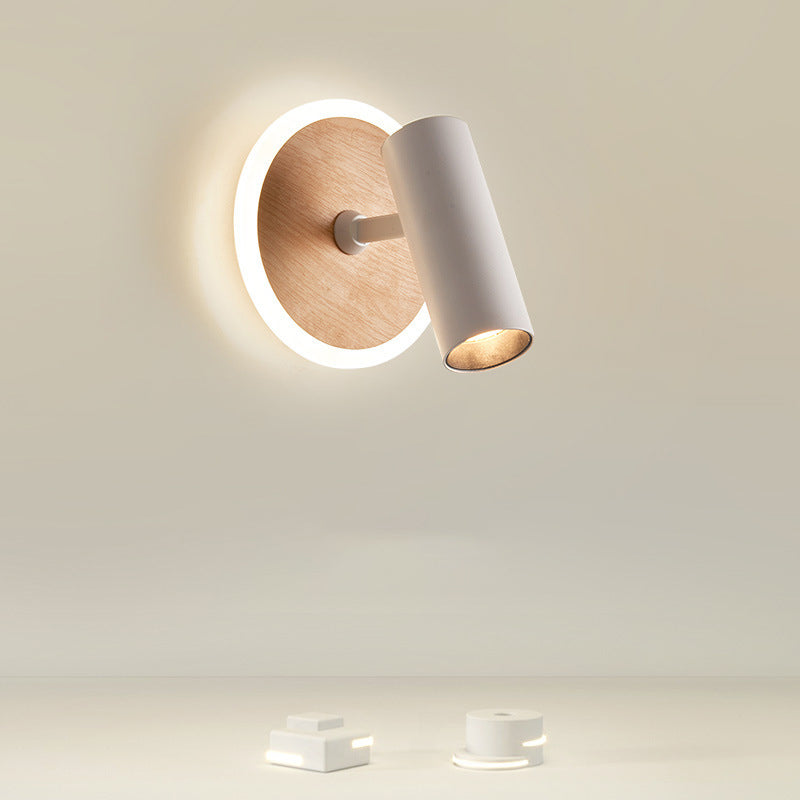 Moderne minimalistische Eisen-Imitation Holzmaserung Acryl LED-Strahler Wandleuchte für Schlafzimmer 