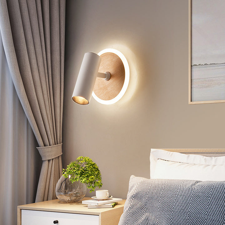 Moderne minimalistische Eisen-Imitation Holzmaserung Acryl LED-Strahler Wandleuchte für Schlafzimmer 