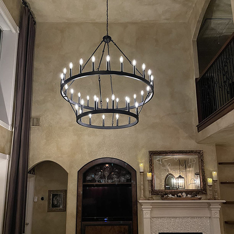 Araña de luces de hierro en forma de círculo con vidrio de 20/36 luces para comedor estilo casa de campo tradicional 