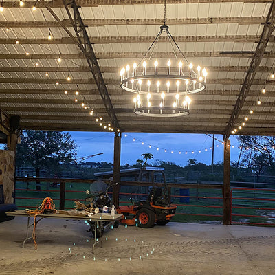 Araña de luces de hierro en forma de círculo con vidrio de 20/36 luces para comedor estilo casa de campo tradicional 