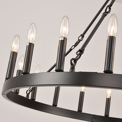 Araña de luces de hierro en forma de círculo con vidrio de 20/36 luces para comedor estilo casa de campo tradicional 