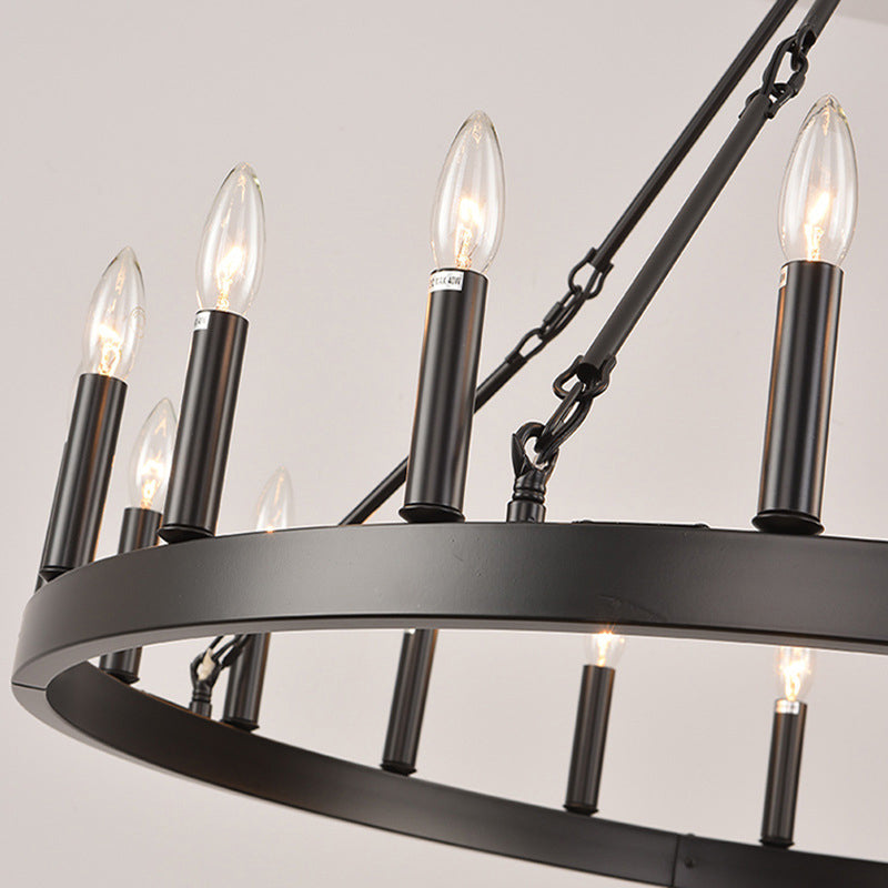 Araña de luces de hierro en forma de círculo con vidrio de 20/36 luces para comedor estilo casa de campo tradicional 