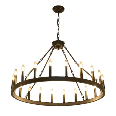 Araña de luces de hierro en forma de círculo con vidrio de 20/36 luces para comedor estilo casa de campo tradicional 