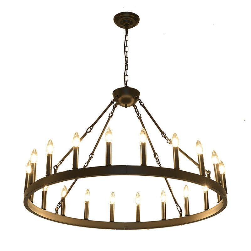Araña de luces de hierro en forma de círculo con vidrio de 20/36 luces para comedor estilo casa de campo tradicional 