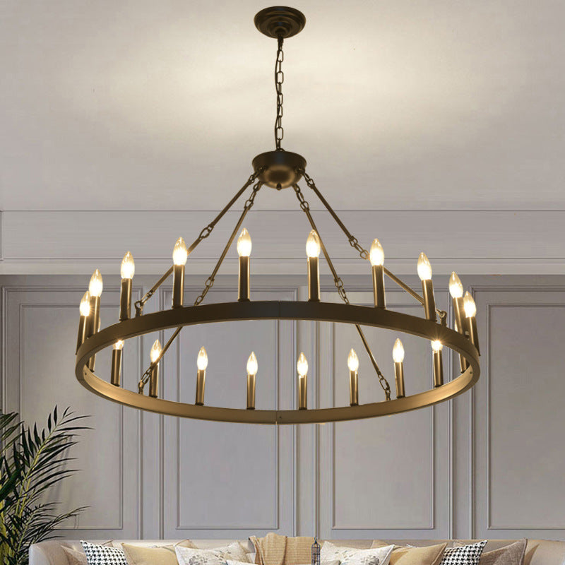 Araña de luces de hierro en forma de círculo con vidrio de 20/36 luces para comedor estilo casa de campo tradicional 