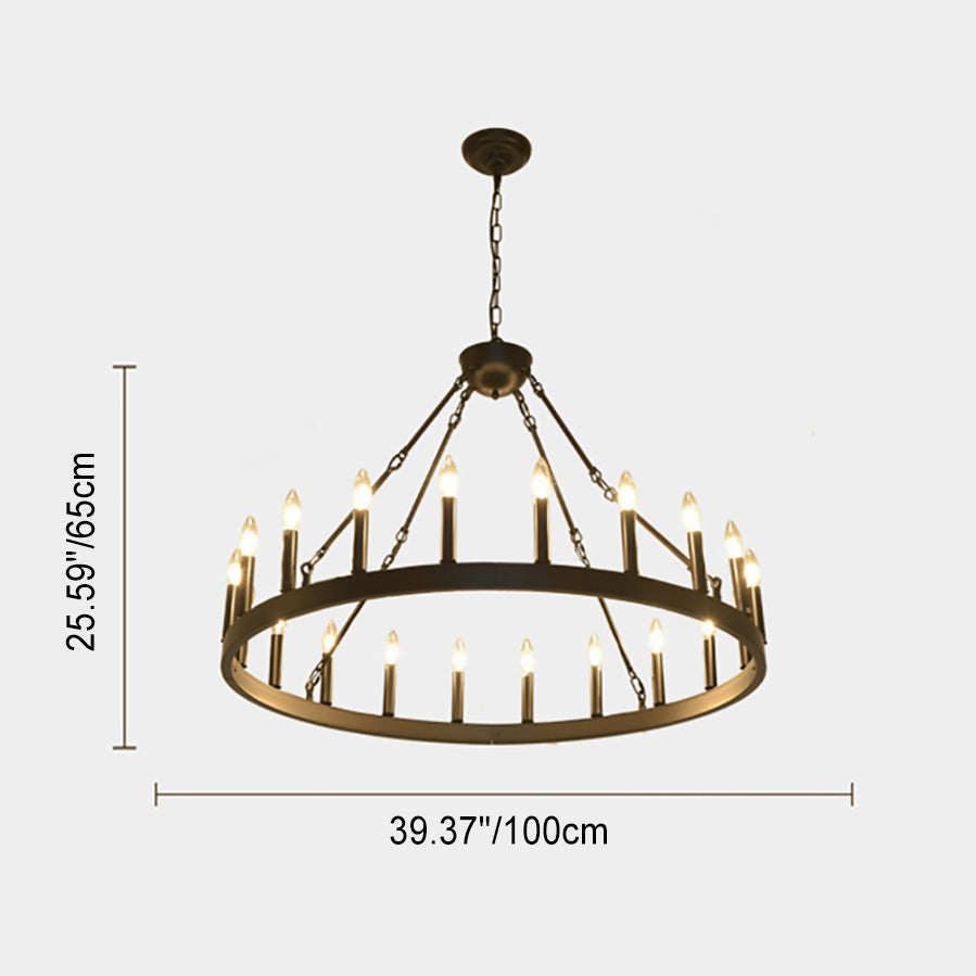 Lustre en verre à anneau circulaire en fer de style ferme traditionnel à 20/36 lumières pour salle à manger 
