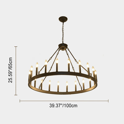 Araña de luces de hierro en forma de círculo con vidrio de 20/36 luces para comedor estilo casa de campo tradicional 