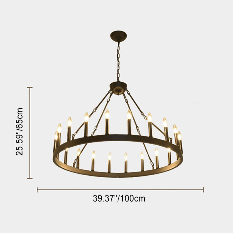 Araña de luces de hierro en forma de círculo con vidrio de 20/36 luces para comedor estilo casa de campo tradicional 