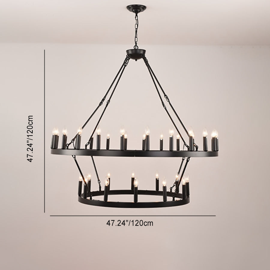 Lustre en verre à anneau circulaire en fer de style ferme traditionnel à 20/36 lumières pour salle à manger 