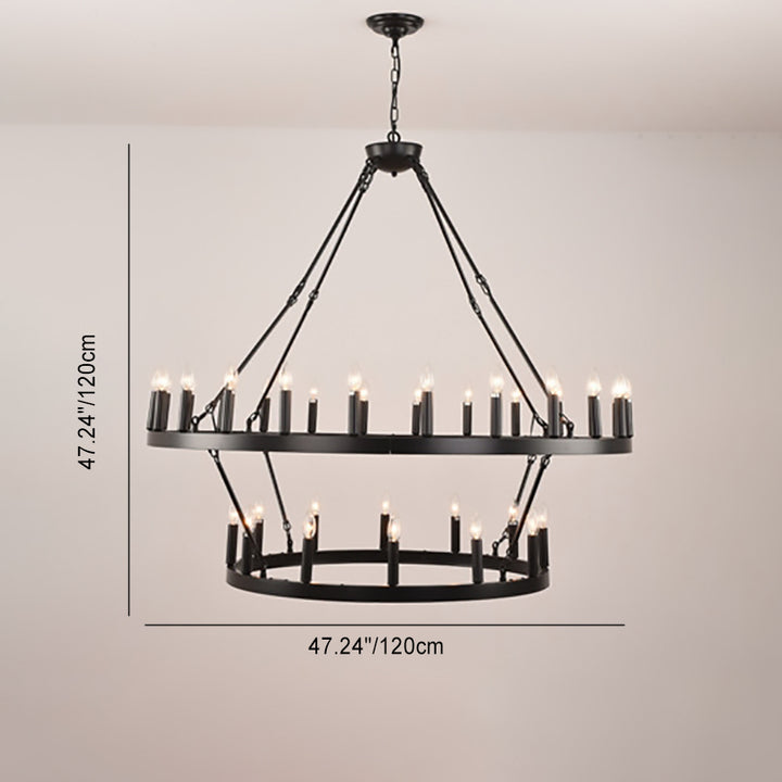 Lustre en verre à anneau circulaire en fer de style ferme traditionnel à 20/36 lumières pour salle à manger 