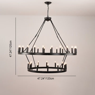 Araña de luces de hierro en forma de círculo con vidrio de 20/36 luces para comedor estilo casa de campo tradicional 