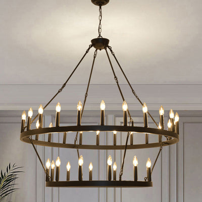 Araña de luces de hierro en forma de círculo con vidrio de 20/36 luces para comedor estilo casa de campo tradicional 