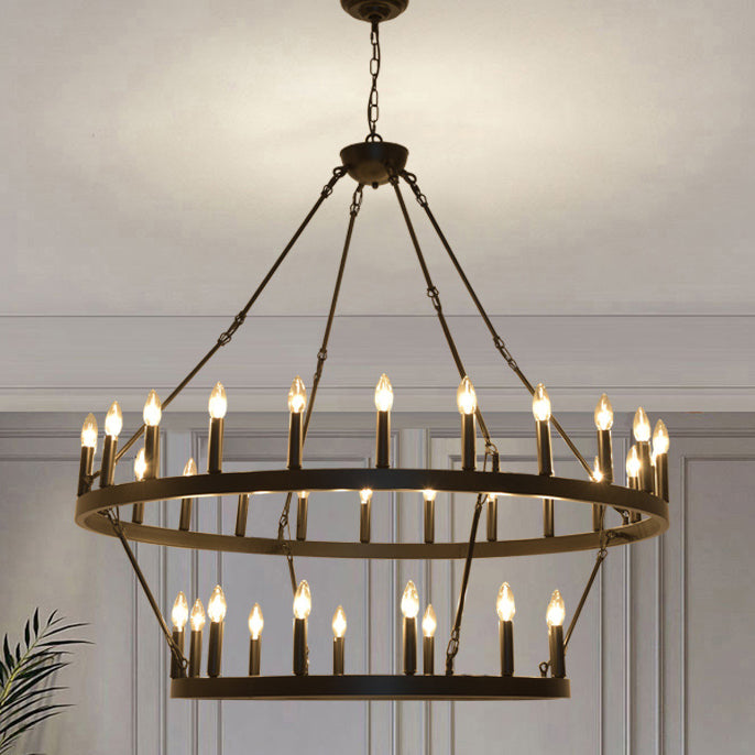 Araña de luces de hierro en forma de círculo con vidrio de 20/36 luces para comedor estilo casa de campo tradicional 