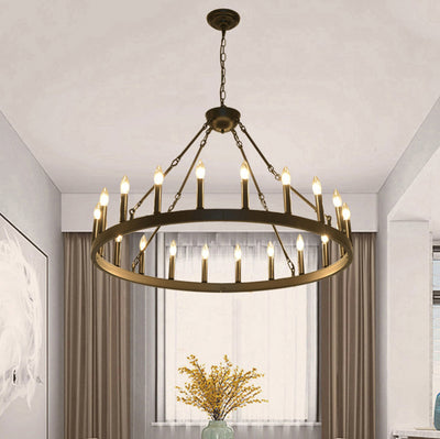 Araña de luces de hierro en forma de círculo con vidrio de 20/36 luces para comedor estilo casa de campo tradicional 