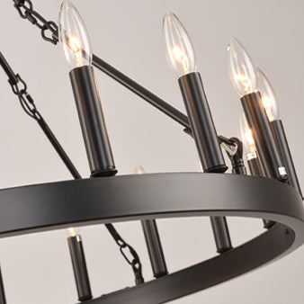 Araña de luces de hierro en forma de círculo con vidrio de 20/36 luces para comedor estilo casa de campo tradicional 