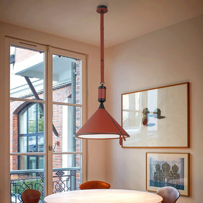 Contemporary Scandinavian Leather Conical Acrylic 1-Light Pendant Light For Bedroom