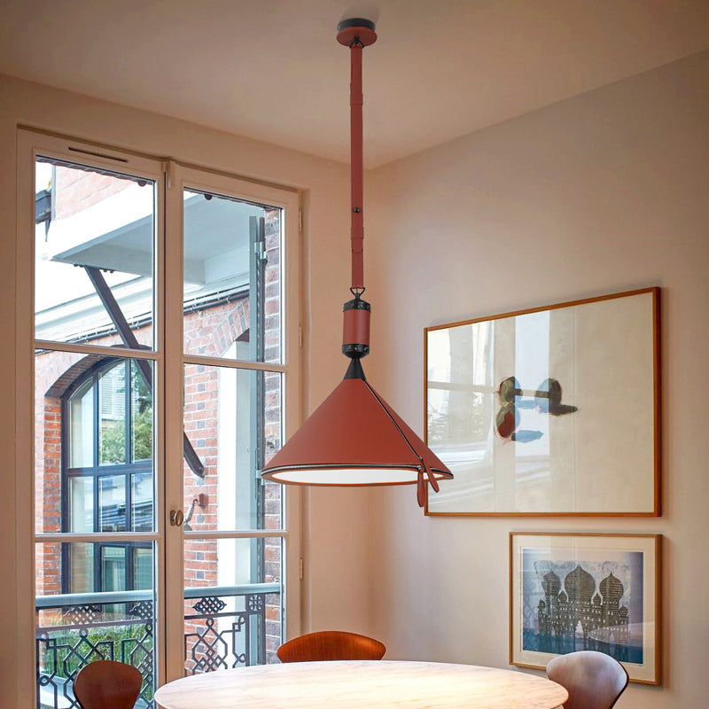 Contemporary Scandinavian Leather Conical Acrylic 1-Light Pendant Light For Bedroom