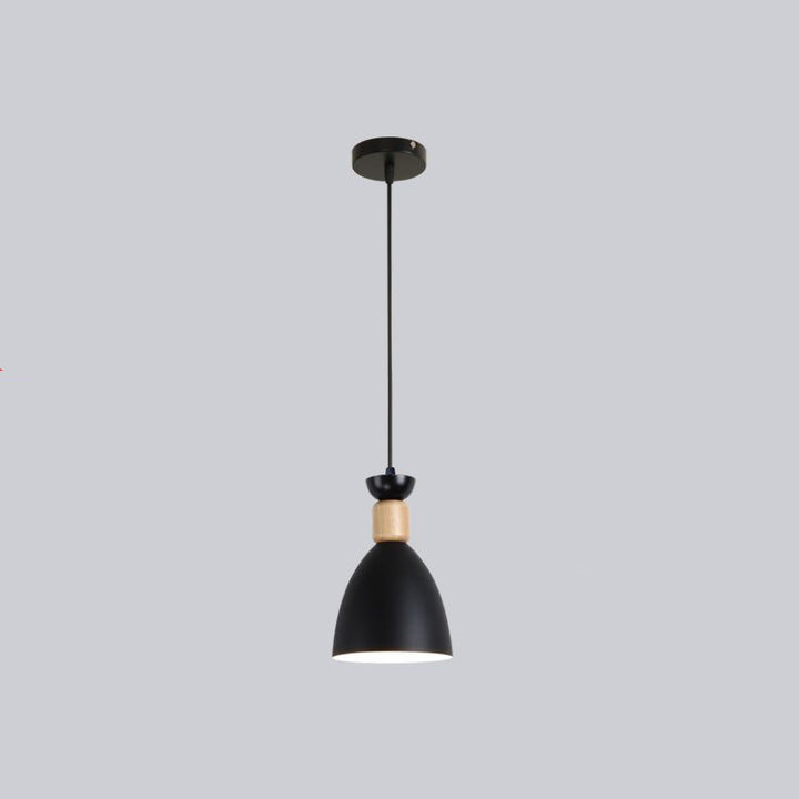 Suspension lumineuse contemporaine scandinave macaron géométrique ronde en bois et fer à 1 lumière pour chambre 
