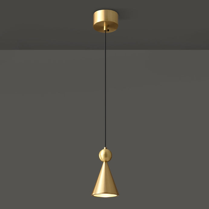Lustre LED conique géométrique en cuivre moderne et luxueux pour salon 