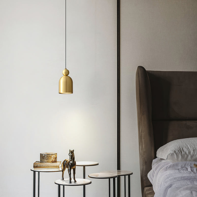 モダンミニマリストフルカッパー幾何学的ベルシェードLEDペンダントライトリビングルーム用 