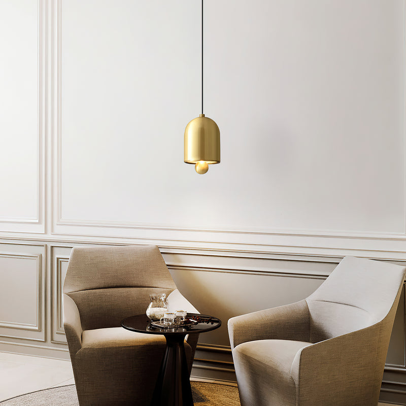 モダンミニマリストフルカッパー幾何学的ベルシェードLEDペンダントライトリビングルーム用 