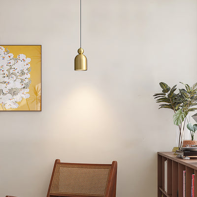 モダンミニマリストフルカッパー幾何学的ベルシェードLEDペンダントライトリビングルーム用 