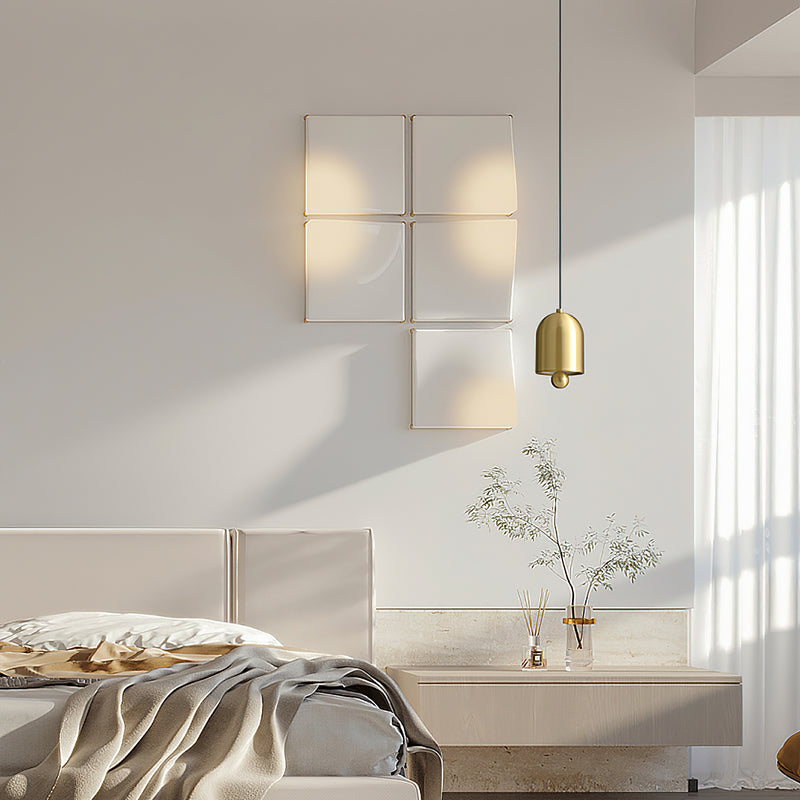 モダンミニマリストフルカッパー幾何学的ベルシェードLEDペンダントライトリビングルーム用 