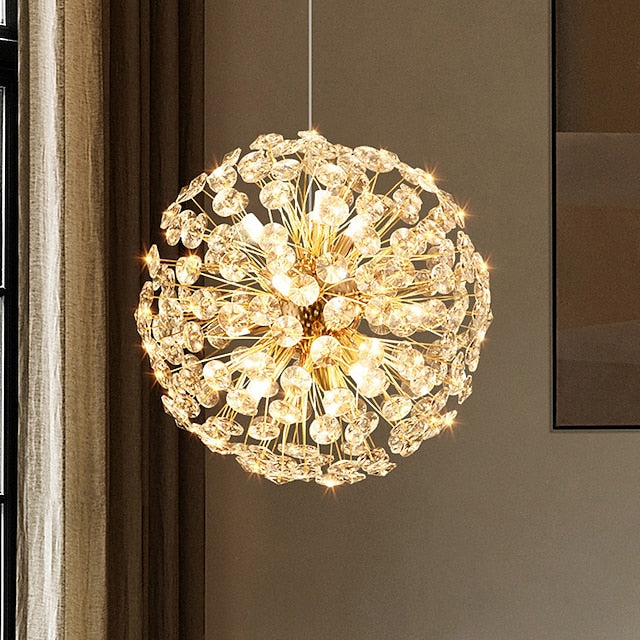 Lustre moderne de luxe en cristal globe pissenlit en fer et aluminium 6/9 lumières pour salle à manger 