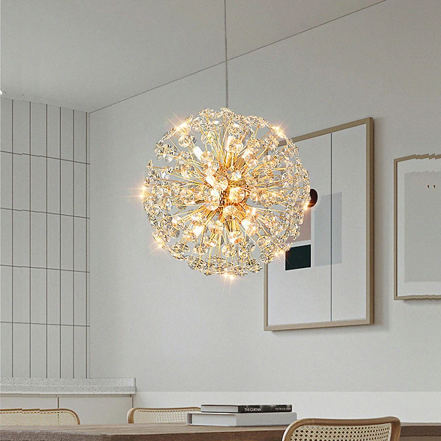 Lustre moderne de luxe en cristal globe pissenlit en fer et aluminium 6/9 lumières pour salle à manger 