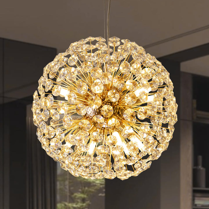 Lustre moderne de luxe en cristal globe pissenlit en fer et aluminium 6/9 lumières pour salle à manger 