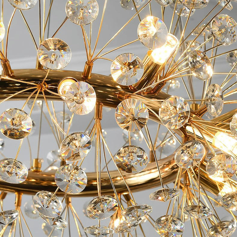 Lustre moderne de luxe en cristal globe pissenlit en fer et aluminium 6/9 lumières pour salle à manger 