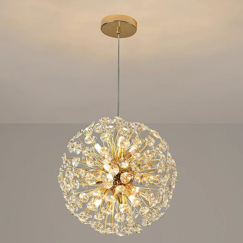 Lustre moderne de luxe en cristal globe pissenlit en fer et aluminium 6/9 lumières pour salle à manger 