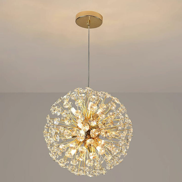 Lustre moderne de luxe en cristal globe pissenlit en fer et aluminium 6/9 lumières pour salle à manger 