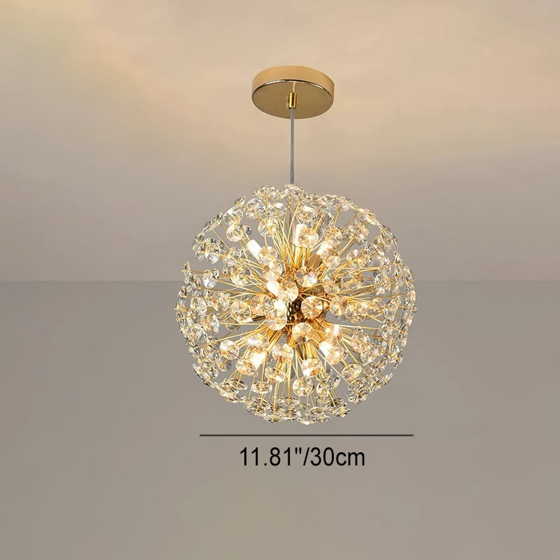 Lustre moderne de luxe en cristal globe pissenlit en fer et aluminium 6/9 lumières pour salle à manger 