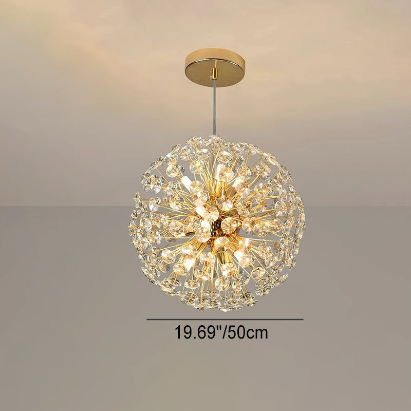 Lustre moderne de luxe en cristal globe pissenlit en fer et aluminium 6/9 lumières pour salle à manger 