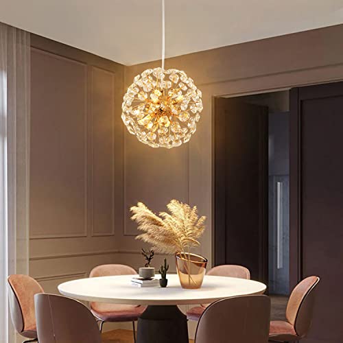 Lustre moderne de luxe en cristal globe pissenlit en fer et aluminium 6/9 lumières pour salle à manger 