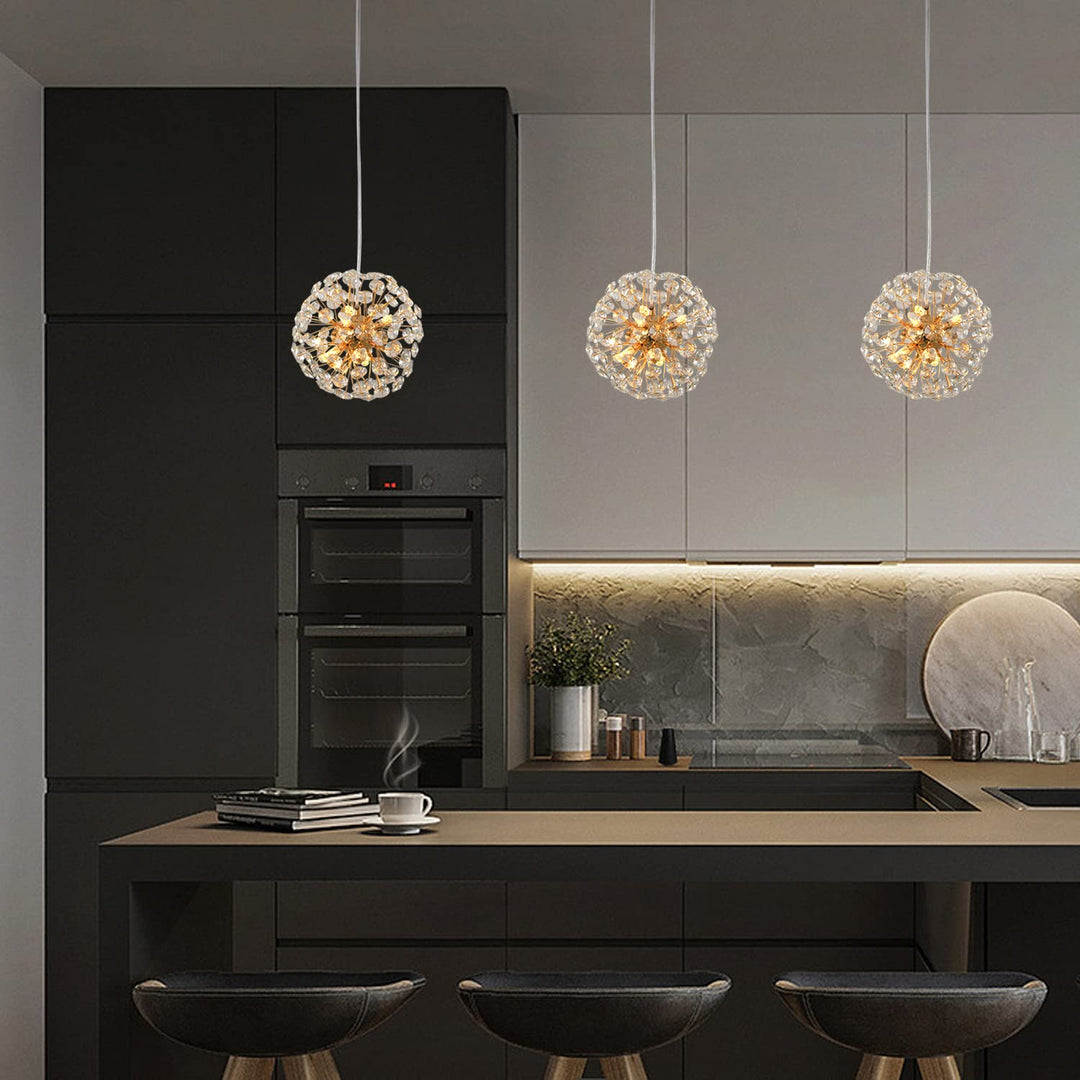 Lustre moderne de luxe en cristal globe pissenlit en fer et aluminium 6/9 lumières pour salle à manger 