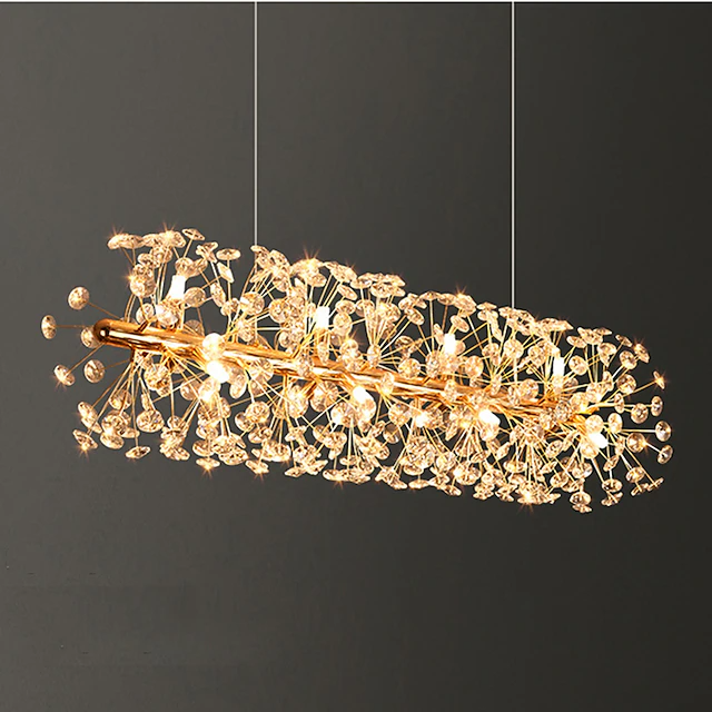 Lustre Îlot Moderne de Luxe avec Abat-jour en Cristal, Fer et Aluminium à 12/15 Lumières pour Salle à Manger 