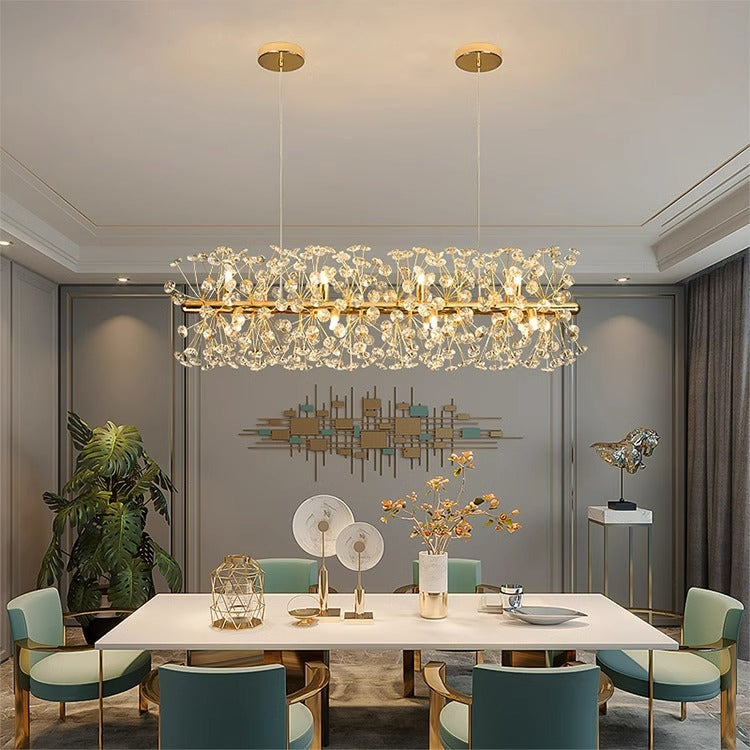 Lustre Îlot Moderne de Luxe avec Abat-jour en Cristal, Fer et Aluminium à 12/15 Lumières pour Salle à Manger 