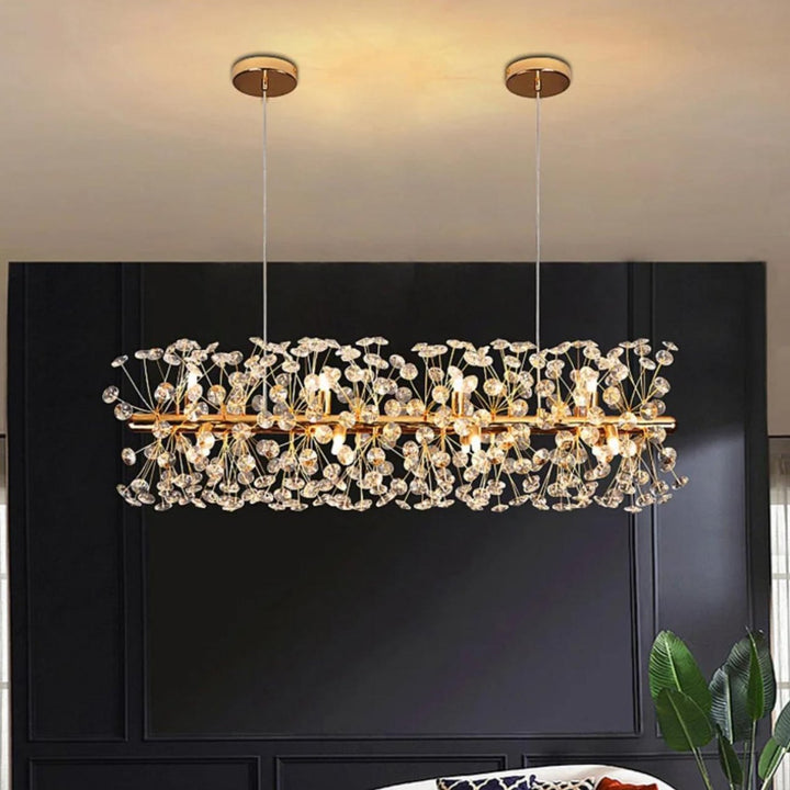 Lustre Îlot Moderne de Luxe avec Abat-jour en Cristal, Fer et Aluminium à 12/15 Lumières pour Salle à Manger 