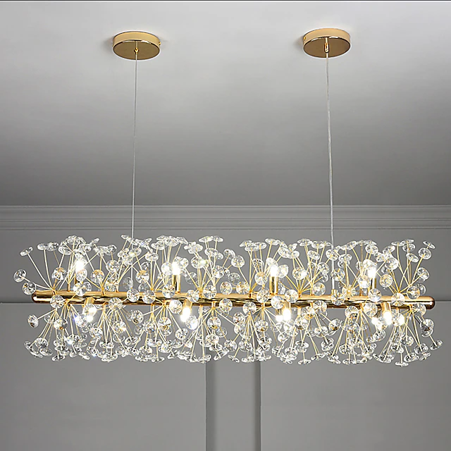 Lustre Îlot Moderne de Luxe avec Abat-jour en Cristal, Fer et Aluminium à 12/15 Lumières pour Salle à Manger 