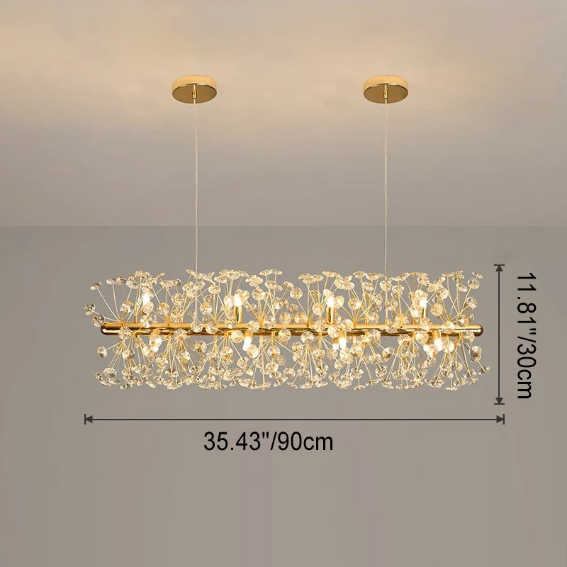 Lustre Îlot Moderne de Luxe avec Abat-jour en Cristal, Fer et Aluminium à 12/15 Lumières pour Salle à Manger 