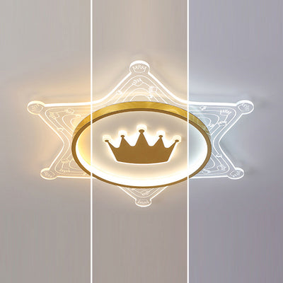 Contemporary Creative Iron Acrylic Crown Hexagram LED Flush Mount Ceiling Light For Living Room