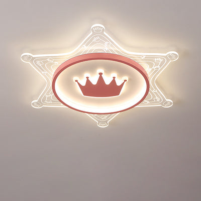 Contemporary Creative Iron Acrylic Crown Hexagram LED Flush Mount Ceiling Light For Living Room