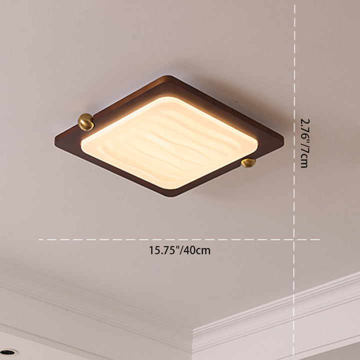 Zeitgenössische Retro Deckenleuchte aus massivem Holz und Acryl mit rechteckigem LED-Flush-Mount für das Wohnzimmer 