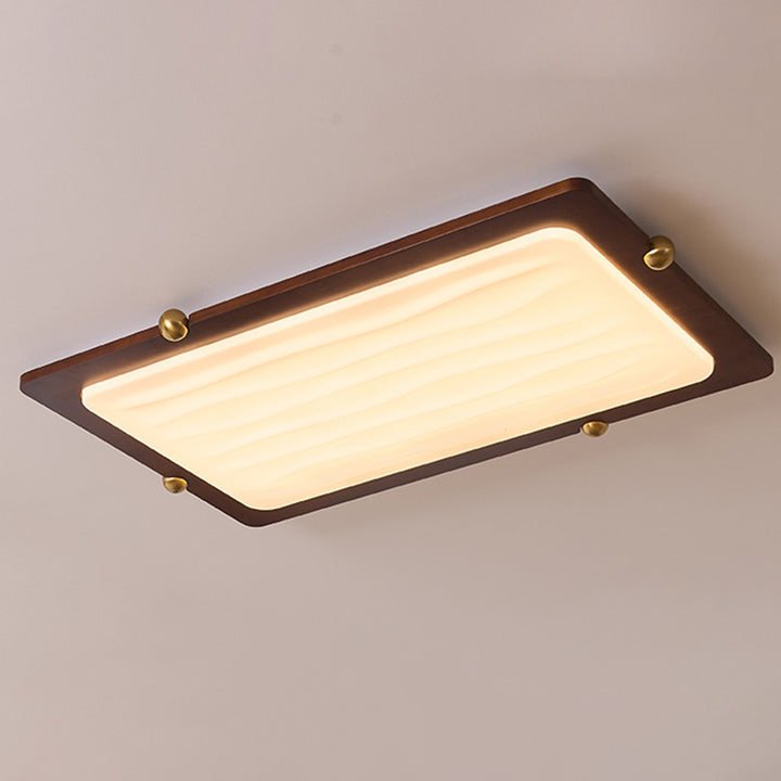 Zeitgenössische Retro Deckenleuchte aus massivem Holz und Acryl mit rechteckigem LED-Flush-Mount für das Wohnzimmer 