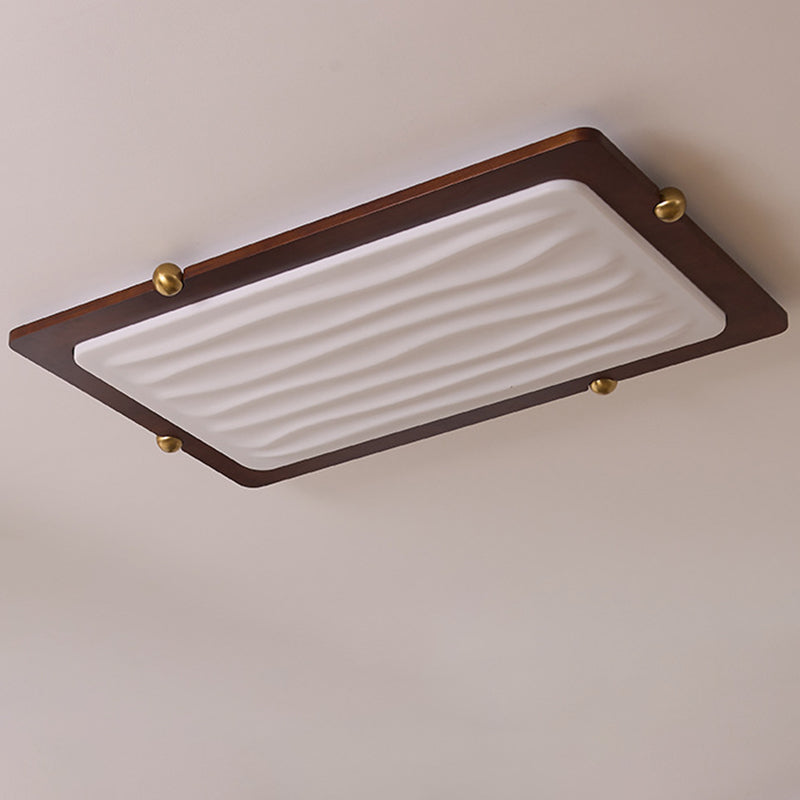 Zeitgenössische Retro Deckenleuchte aus massivem Holz und Acryl mit rechteckigem LED-Flush-Mount für das Wohnzimmer 